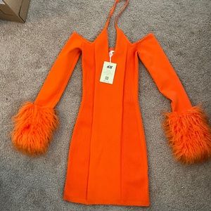 H&M Innovation Co-Exist story Rib knot orange dress small